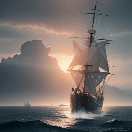 AI generated: Photo of a ultra realistic sailing ship, dramatic light, pale sunrise, cinematic lighting, battered,...
