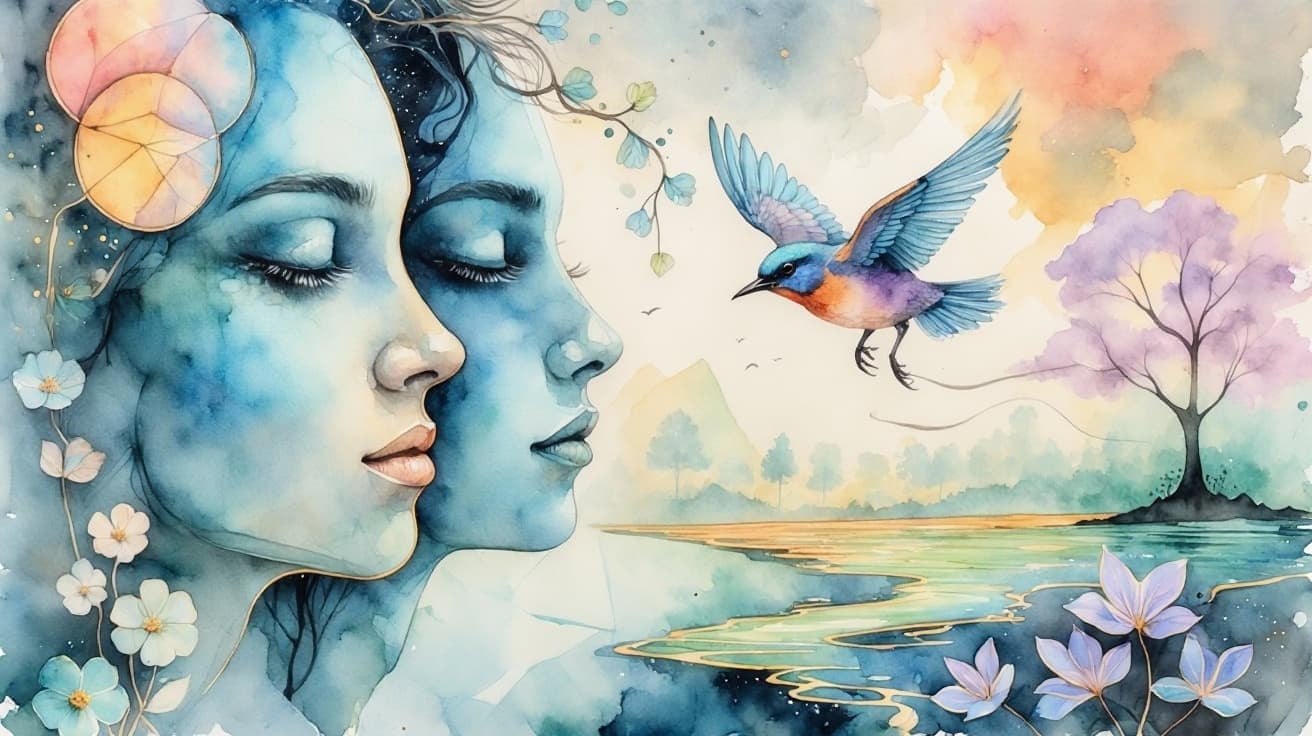 AI generated: A delicate watercolor dreamscape where emotion and geometry dance with nature:  

**The Floating F...