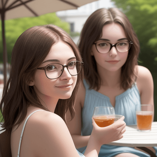 AI generated: The image is a close-up portrait of two young women. The woman on the left is wearing glasses and ha...