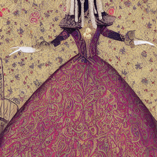 AI generated: (royal, woman, highly detailed clothes adorned with laces and floral elements, luxurious laces), rev...