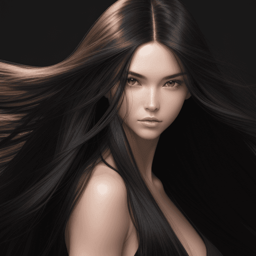 AI generated: A high-resolution photo of a female model with long, flowing black hair, showcasing hairs' strength ...