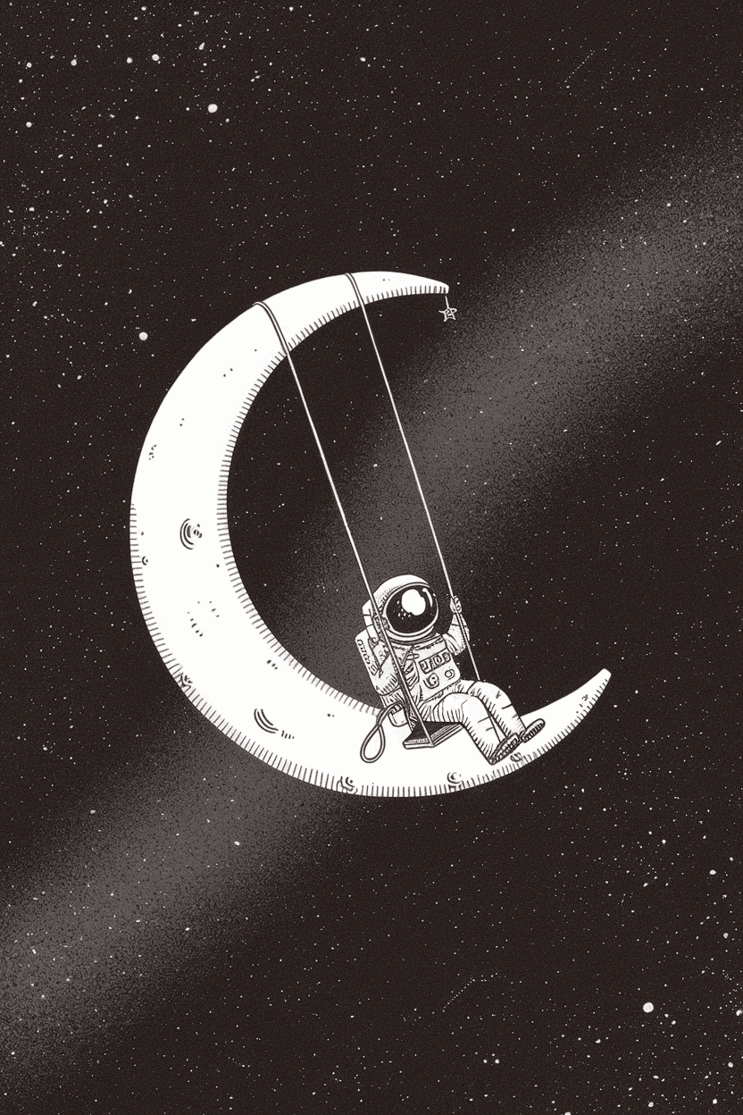 AI generated: A vast expanse of space filled with stars. Dominating the scene is a crescent moon, which serves as ...