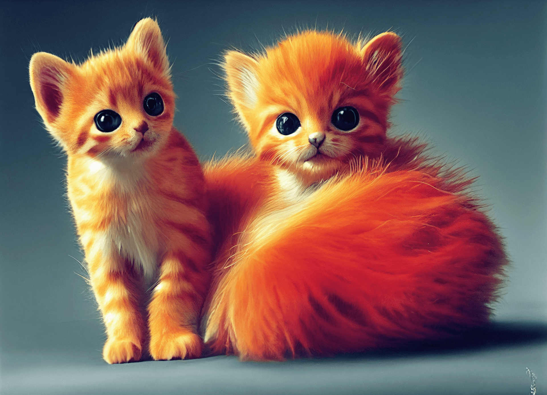 AI generated: A royal orange fur kitten with its mother, photorealistic
