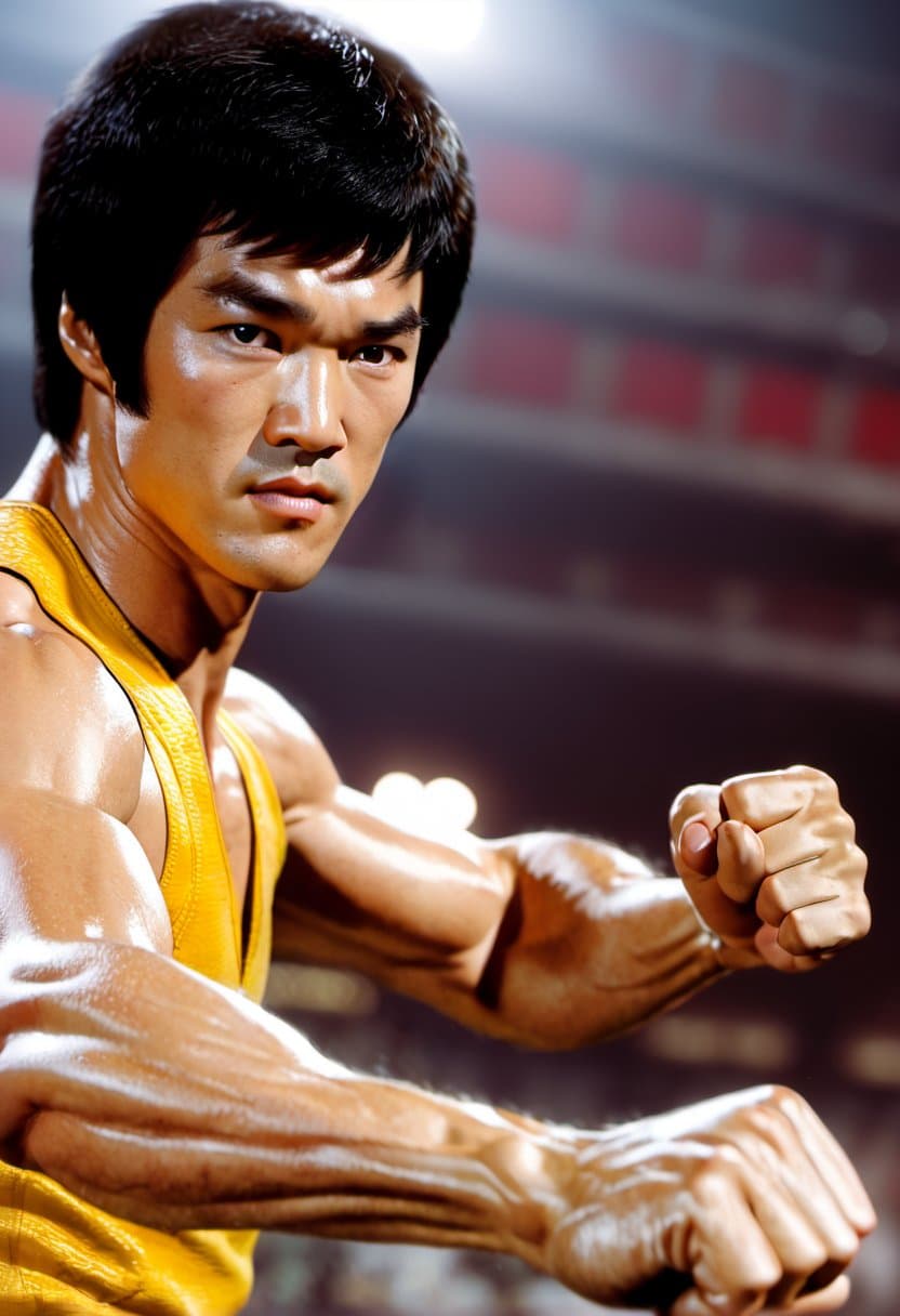 AI generated: Bruce Lee in fists of fury, hands render , <lora:add-detail-xl:1> <lora:DetailedEyes_V3:1> <lora:off...
