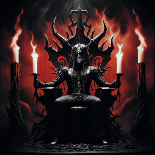 AI generated: Black metal album cover, where a demon in hell sits on a burning throne, collecting the souls of sin...