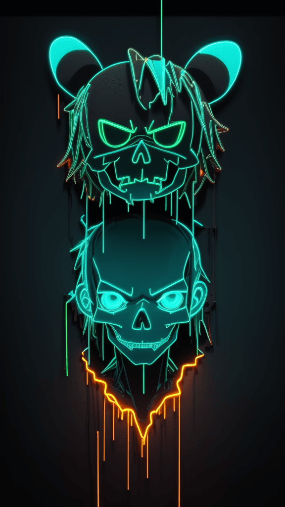 AI generated: a neon smashed up wall with a light coming out in the middle, in the style of anime art, skeletal, l...