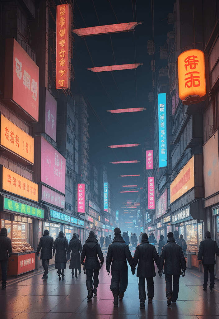 AI generated: 3D rendering of Chuangye Street, Cyberpunk-style city streets and buildings, street with luminous co...