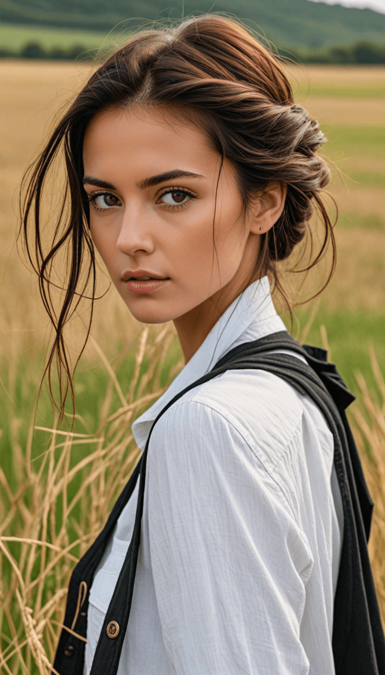 AI generated: The image features a beautiful young woman with long, curly hair, wearing a white shirt and a black ...
