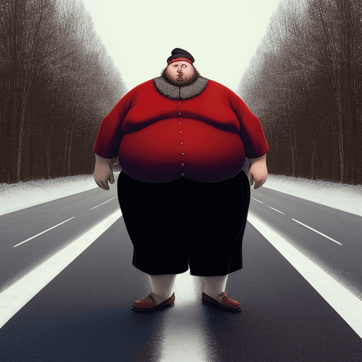 AI generated: The fat man is standing on the road