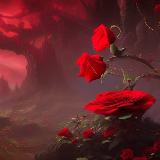 AI generated: roses in the creepy style 