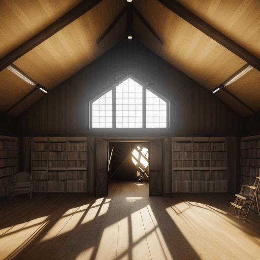 AI generated: barn house library 2 floor, photorealistic, canon EOS 5d, minimalistic medium scale barn house libra...