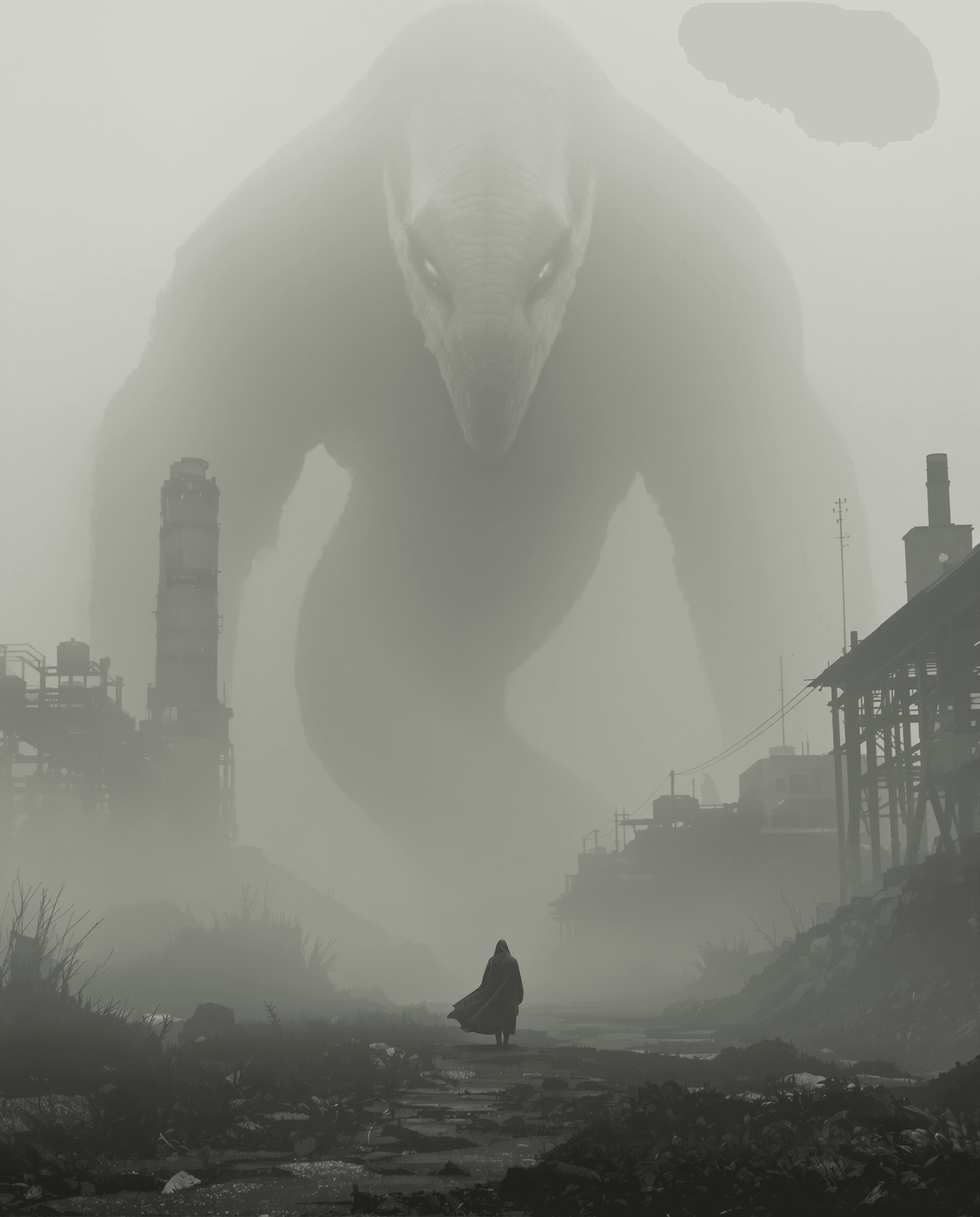AI generated: A cinematic landscape showing a lone figure wearing a red cloak that flutters gently in the wind. Th...