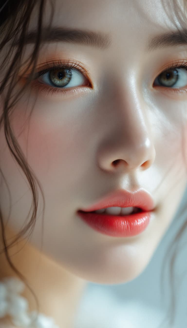 AI generated: high definition photo, stunning Asian model, close-up, in the style of Asian beauty standards, photo...