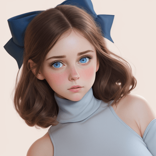 AI generated: Hyper realistic, cute, comely, young, shy, female, loose fitting, cotton turtleneck model, brown hai...