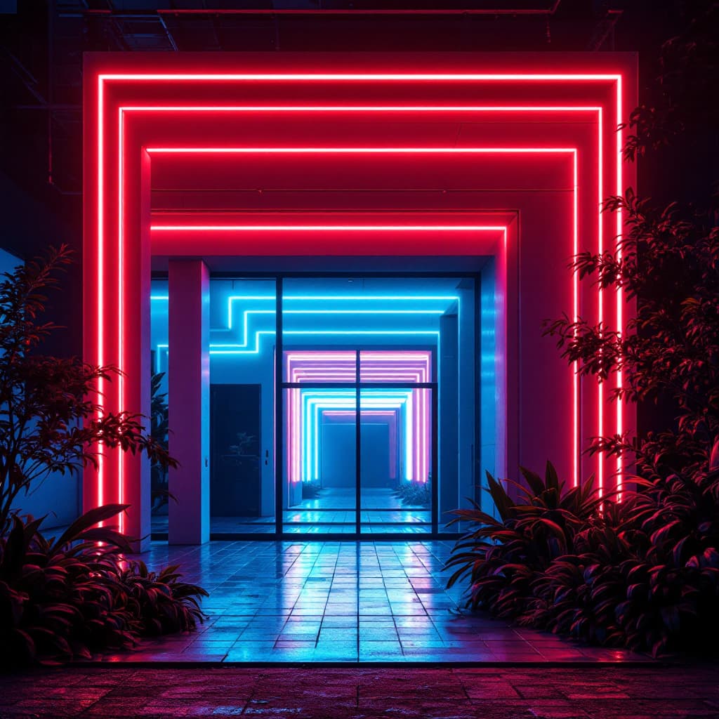 AI generated: futurebox company office, cinematic, snap shooting, exterior night scene featuring an industrial bui...