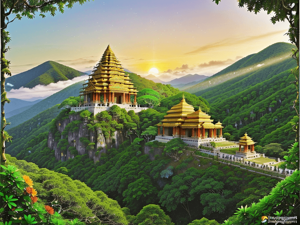 AI generated: Imagine a serene, sun-kissed mountaintop adorned with vibrant flowers and lush greenery. In the back...