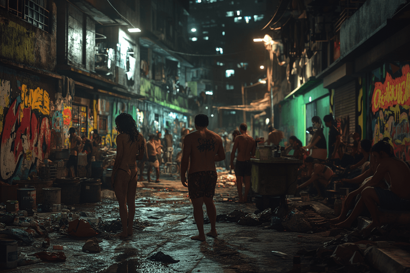 AI generated: Create an 8K image with cinematic and realistic details of Cracolândia in São Paulo, Brazil. The sce...