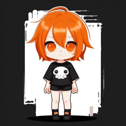 AI generated: An adorable chibi character in a white long shirt, black shorts, orange eyes, Vector Art art, super ...