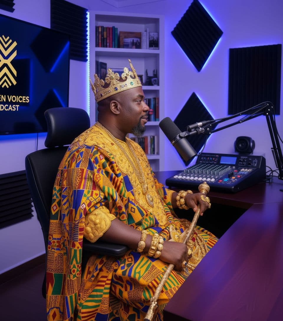 AI generated: “Using the attached image as a reference for the man’s face and Ashanti royal attire, recreate him i...
