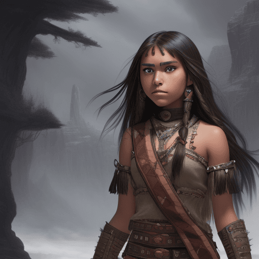 AI generated: Sioux teen girl, beautiful, dramatic, powerful, main character in epic fantasy, detailed