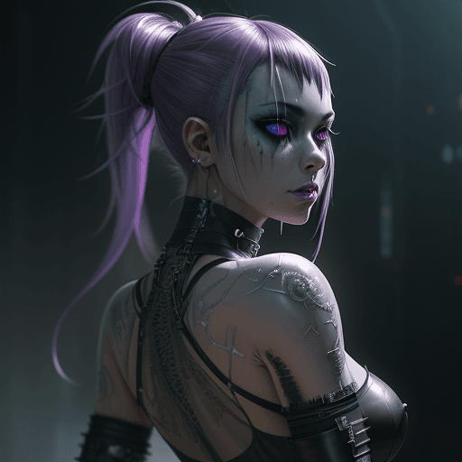 AI generated: soft lustrous raver gutter punk gothic cyborg  looking back, , anime, translucent skin, details, sci...
