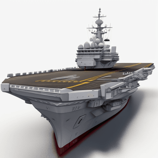 AI generated: Aircraft Carrier military vessel 3D rendering ship on white background right side