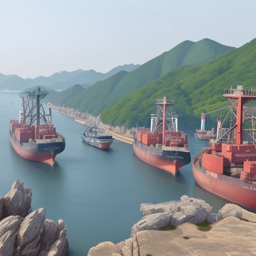 AI generated: Korea Hongdo port, rocks, ships landscape