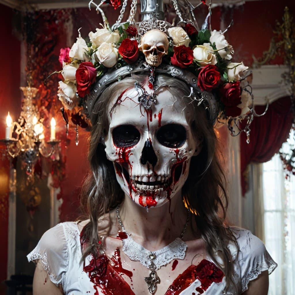 AI generated: Real death scene and the aftermath of a beautiful woman's violence, close up of a broken face, Blood...