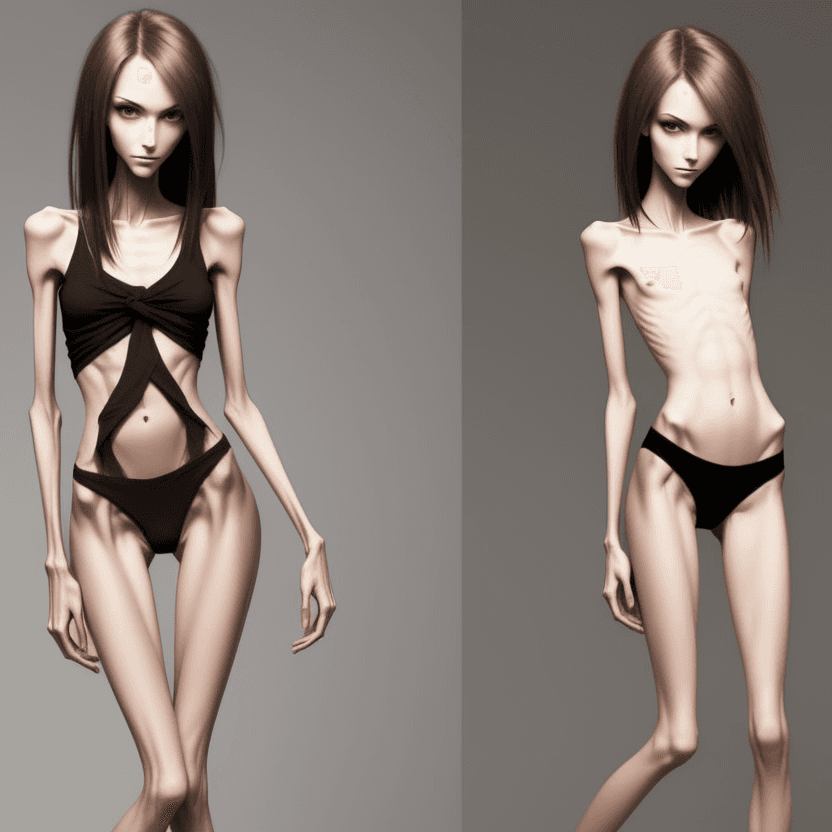 AI generated: extreme beautiful skinny slender (almost anorexic)  girl with skinny slender thighs narrow, 
