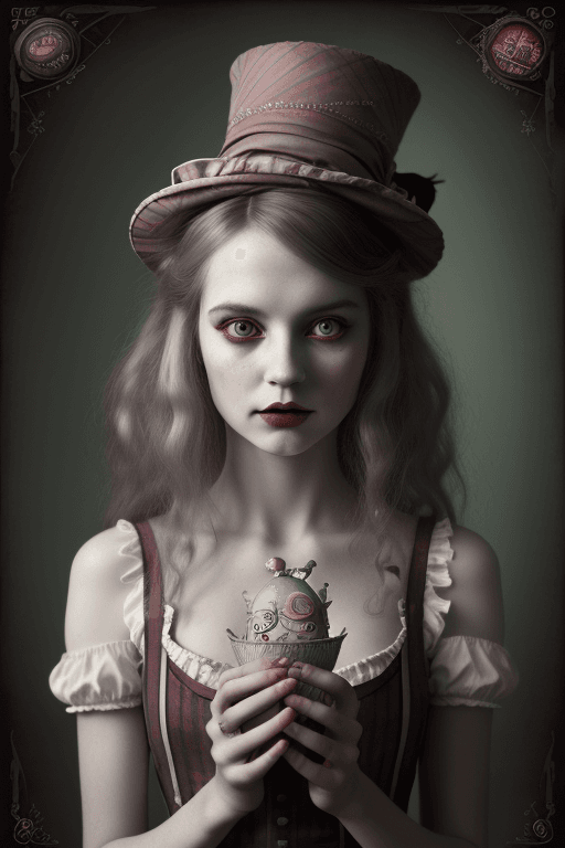 AI generated: alice in wonderland, mad hatter the whimsical woman,, highly detailed, beautiful and delicate face, ...