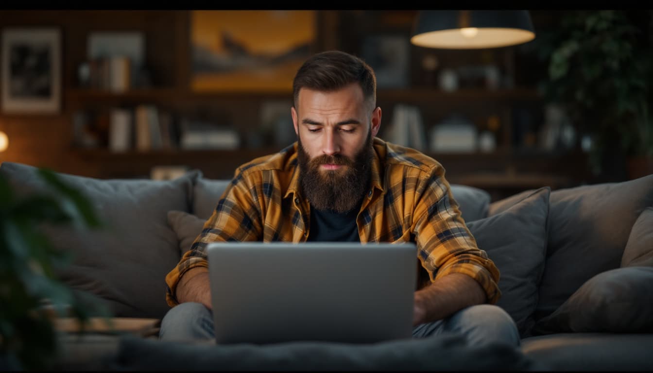 AI generated: Photo of a ultra realistic a man is alone with laptop