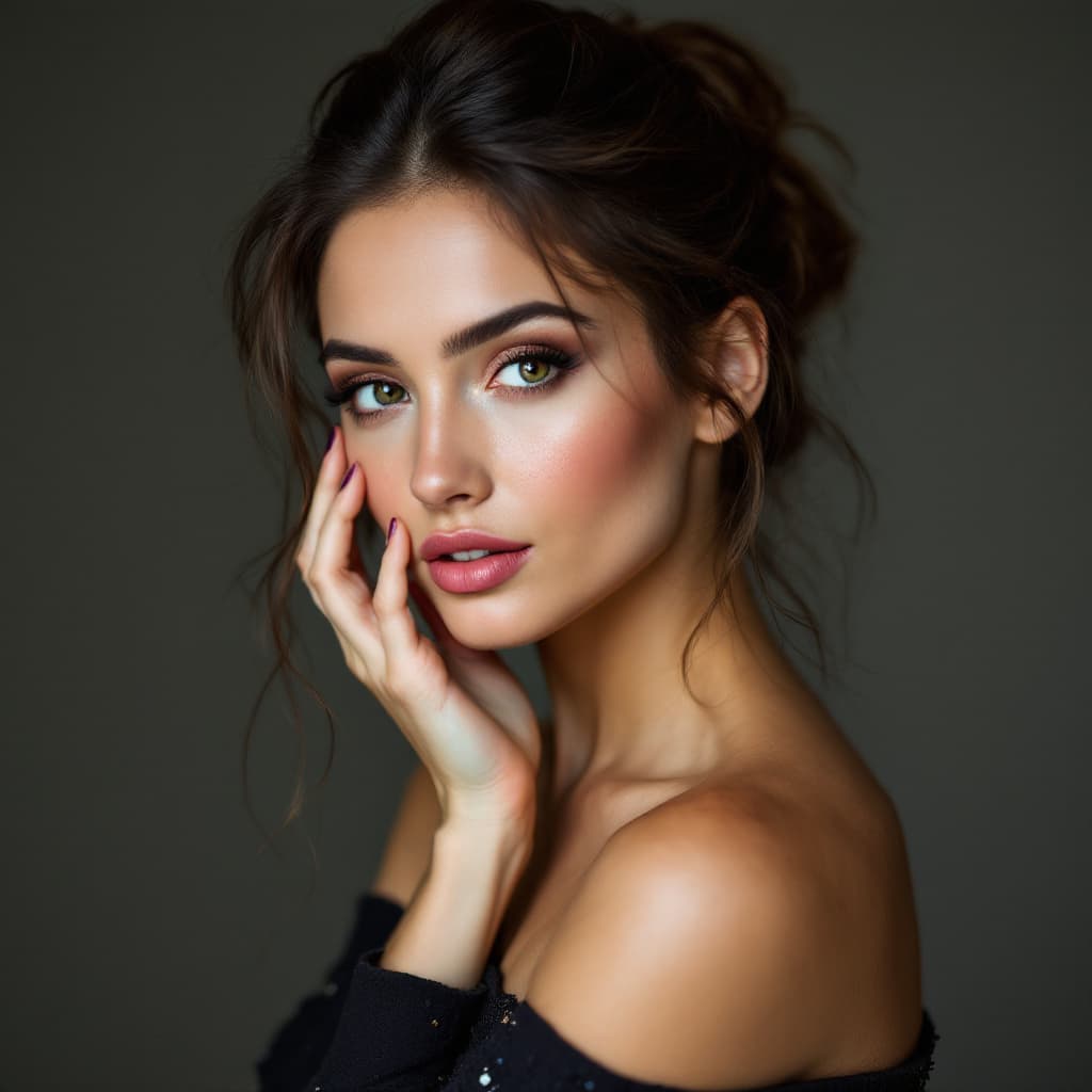 AI generated: An image of a woman offering a sophisticated over-the-shoulder look towards the viewer. Her body is ...
