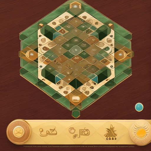 AI generated: A  rectangle button UI for a  ludo , game with wood background , golden edge , green circles , with ...