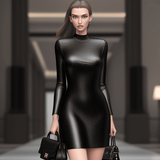AI generated: beautiful, tall european looking model is wearing twee black shining dress, she carries an expensive...