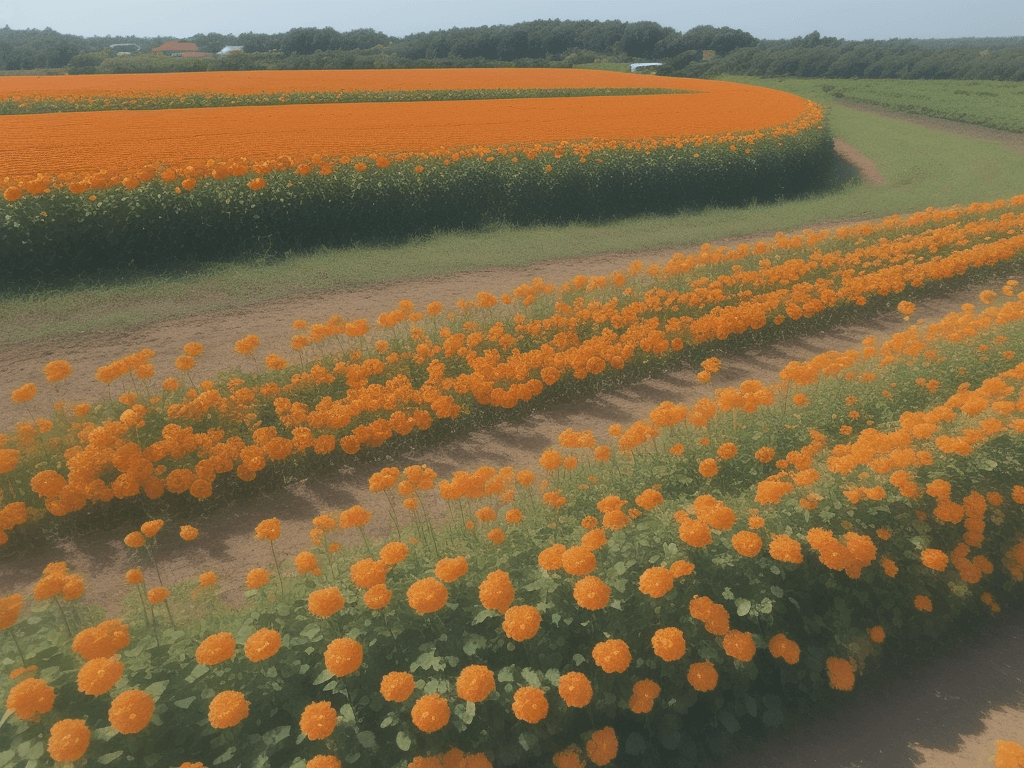 AI generated: orange flower fields, ghilbi studio