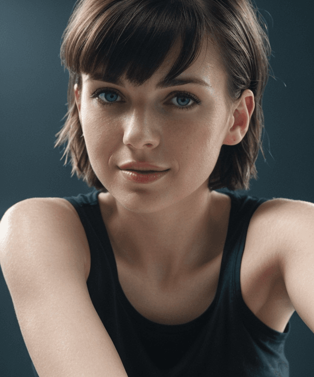 AI generated: close up (angled) portrait (Carly, mid 20s German female), athletic and toned, beautiful face, (shor...