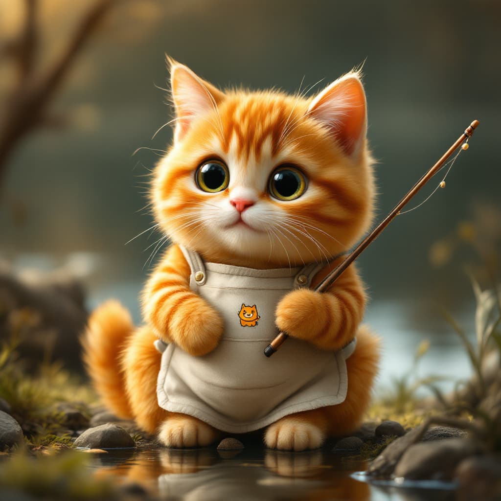 AI generated: "A cute, chubby orange tabby cat with dark orange stripes, wearing a white apron with a small cartoo...