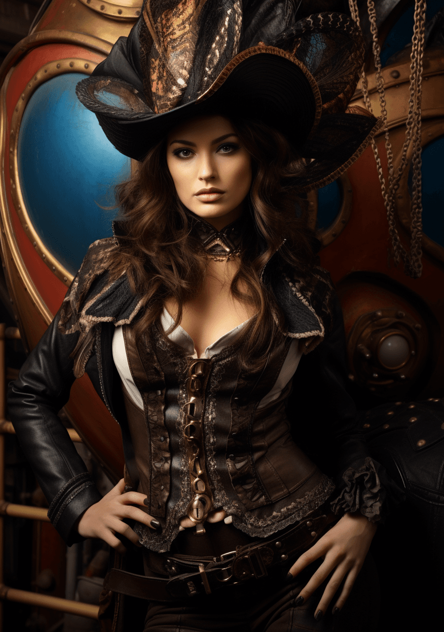 AI generated: carnivale de l'aide, in the style of steampunk inspired, dramatic diagonals, feminine imagery, tanbi...