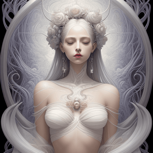 AI generated: a beautiful woman in a white crop top, in the style of light white and dark silver, hannah yata, y2k...