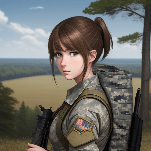AI generated: perfect anime quality, (beautiful:1.2), school, (brown hair, soldier, united states army, military),...