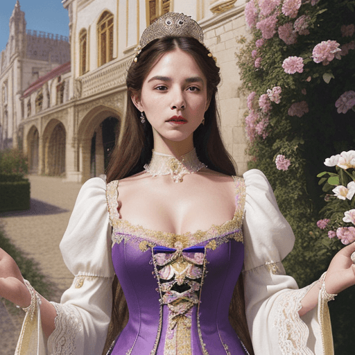 AI generated: (royal, woman, highly detailed clothes adorned with laces and floral elements, luxurious laces), rev...