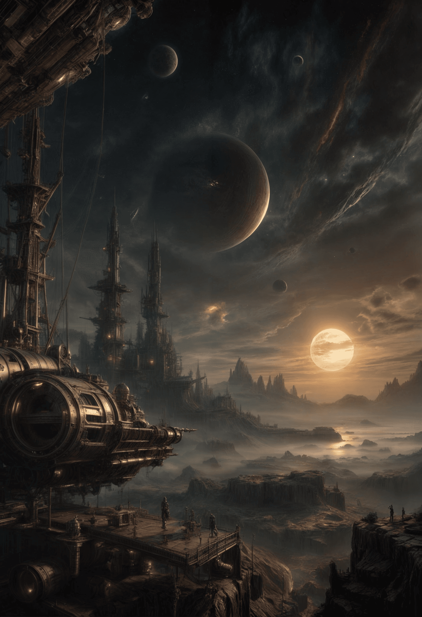 AI generated: Steampunk fantasy,space opera,epic image ,landscape