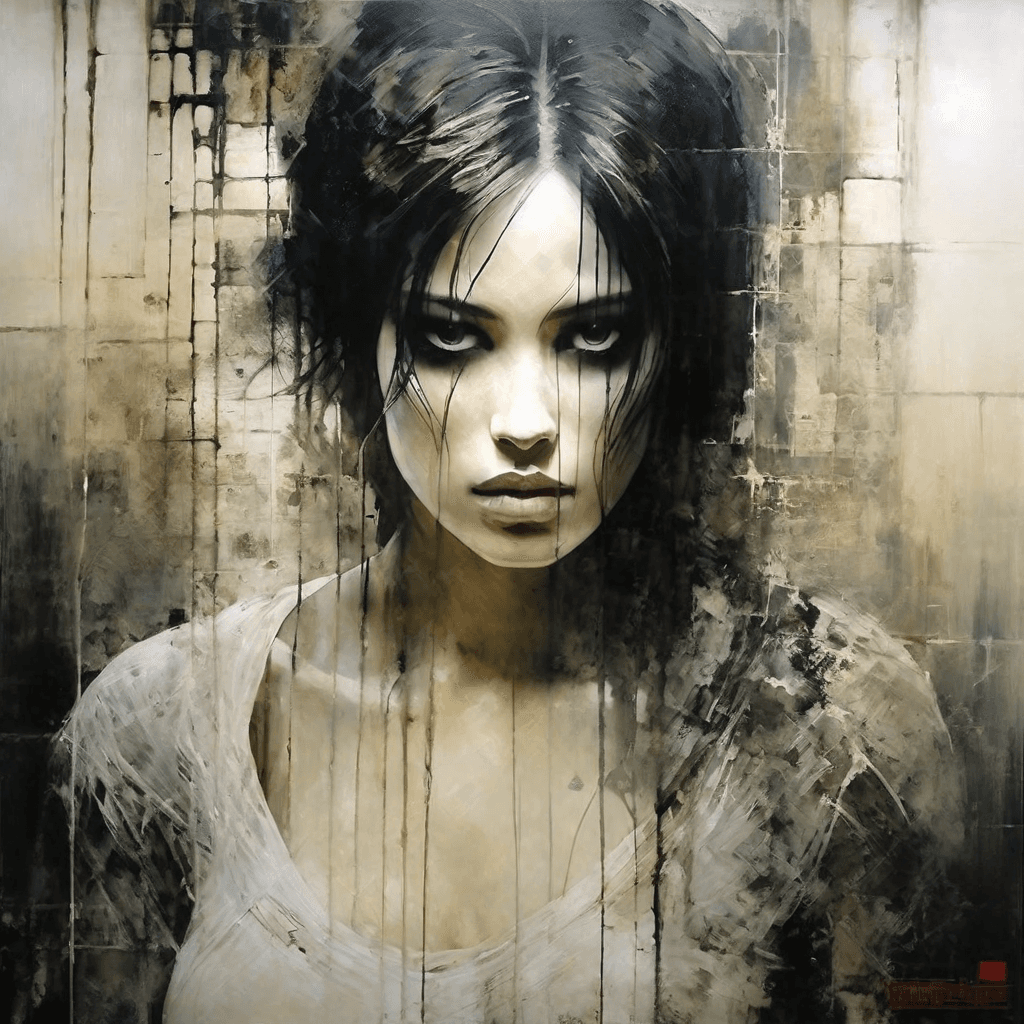 AI generated: A highly detailed (((luis royo fantasy style dark female portrait))), of a very beautiful and striki...