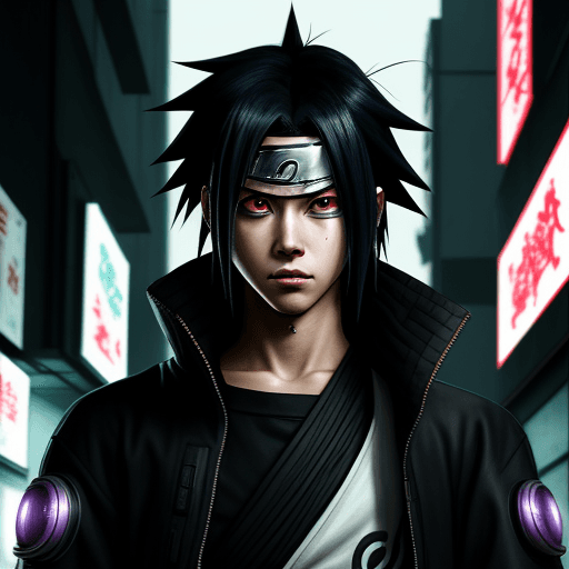 AI generated: sasuke from naruto cyberpunk style