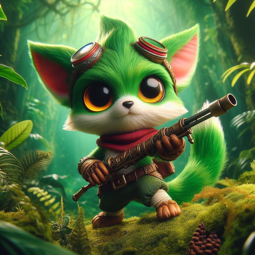 AI generated: Capture the original Teemo in a hyper-realistic photograph set amidst a lush and vibrant forest. Sho...