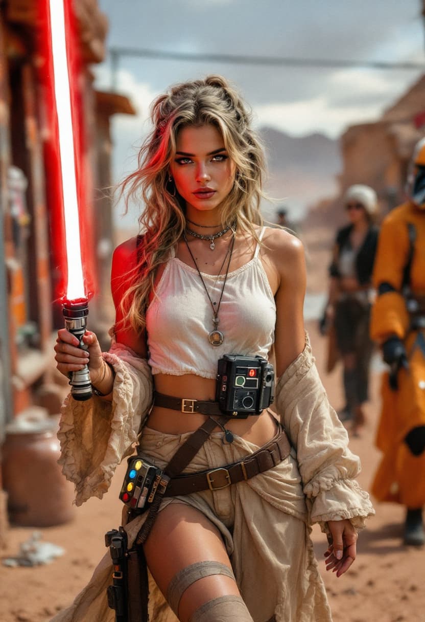 AI generated: A stunning rebellious Star Wars petite female hippie