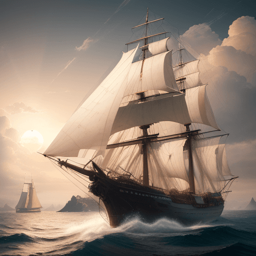 AI generated: Photo of a ultra realistic sailing ship, dramatic light, pale sunrise, cinematic lighting, battered,...