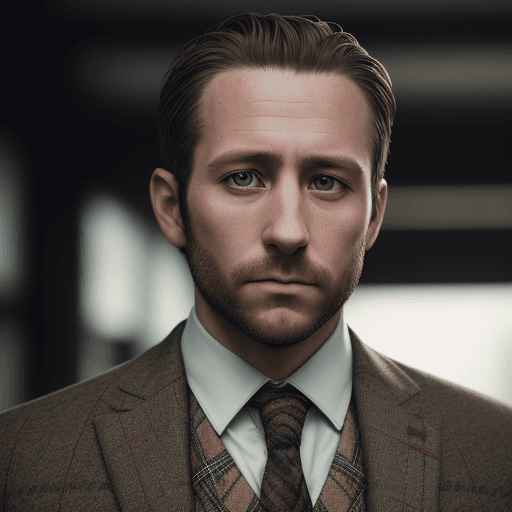 AI generated: portrait photo of a 35 year old man in a tweed suit, looking away, cinematic, 50mm portrait photogra...