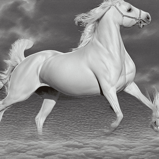 AI generated: there is a large white horse in zhe clouds with a sea background,a white horse made of clouds,cloud ...