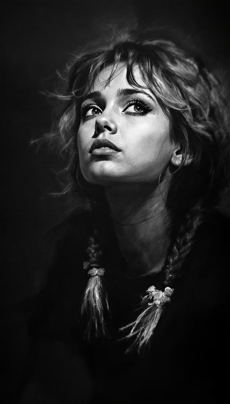 AI generated: Girl, charcoal sketch, wondering, 